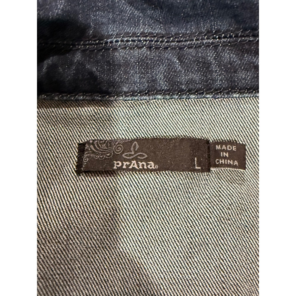 Prana Womens Organic Cotton Denim Trucker Jacket Dark Indigo Blue Workwear/ L - Picture 5 of 6